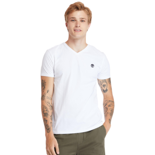 DUNSTAN RIVER V Neck Short Sleeve Tee WHITE