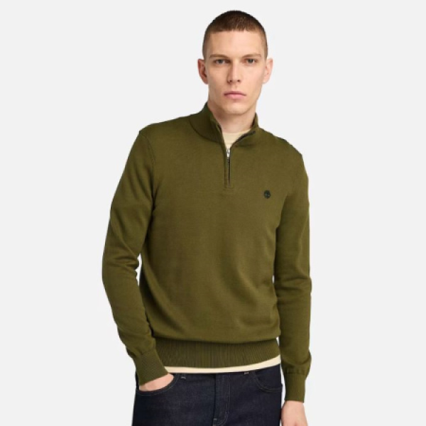 WILLIAMS RIVER Cotton YD 1/4 Zip Sweater DARK OLIVE